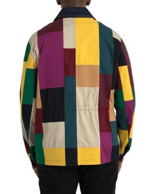 Dolce & Gabbana Black Patchwork Cotton Collared Jacket for men