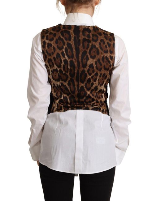 Dolce & Gabbana Black V-neck Leopard Corduroy Button Vest Top