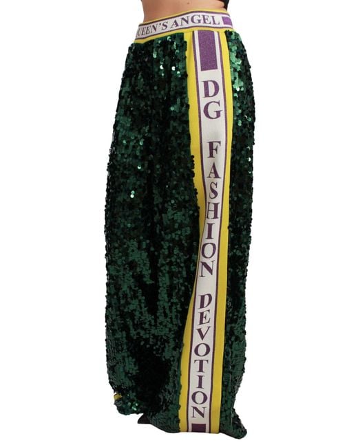 Dolce & Gabbana Green Sequin Trousers Queens Angel Pants