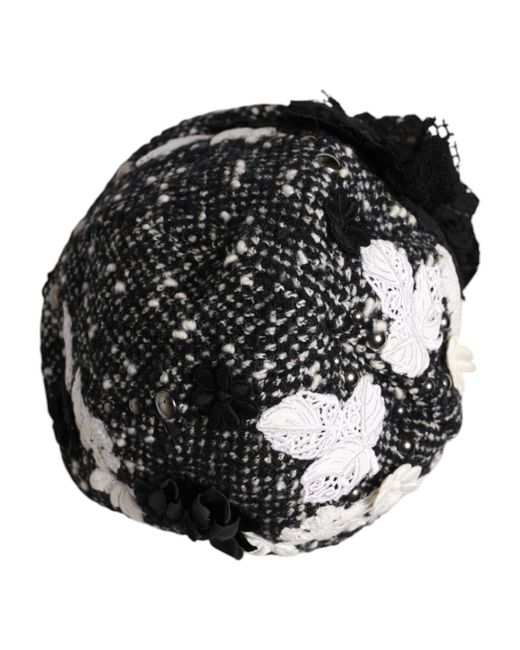 Dolce & Gabbana Metallic Wool Floral Embellished Cloche Hat