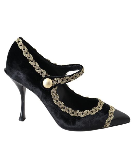 Dolce & Gabbana Black Velvet Mary Janes Pumps