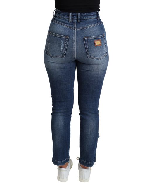 Dolce & Gabbana Blue Embellished High Waist Skinny Denim Jeans