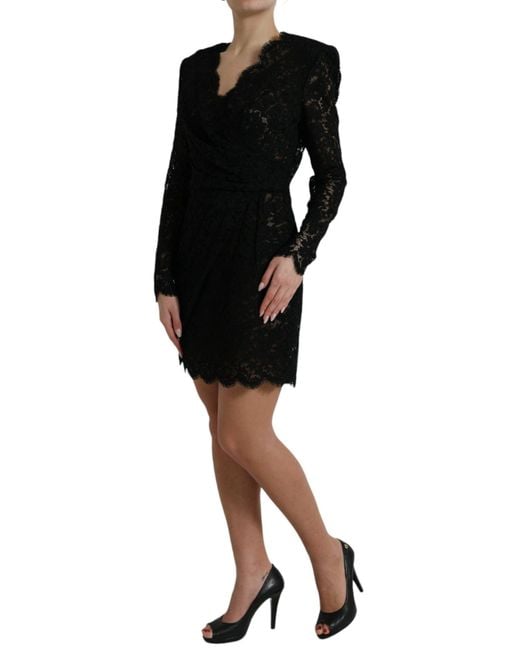 Dolce & Gabbana Black Bodycon Lace Cotton Sheath Mini Dress