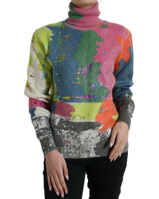 Dolce & Gabbana Multicolor Mohair Turtleneck Pullover Sweater