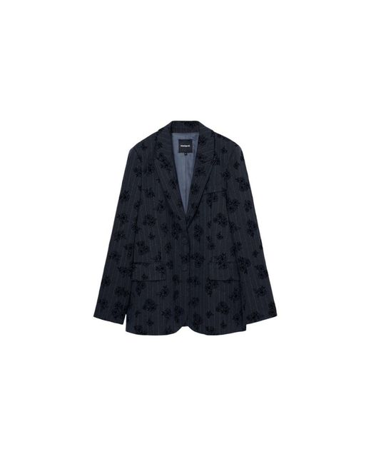 Desigual Blue Gray Polyester Suits & Blazer