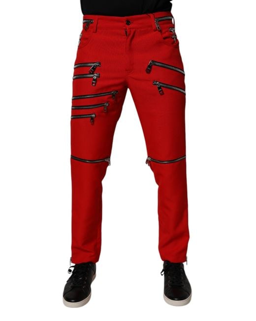Dolce & Gabbana Red Zip Detail Pants for men