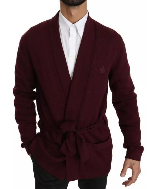 Dolce & Gabbana Red Bordeaux Cashmere Crown Cardigan Sweater for men