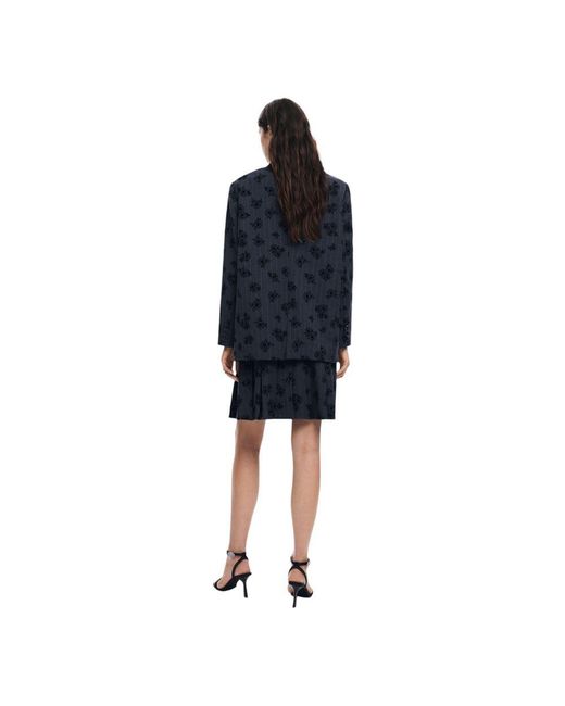 Desigual Blue Gray Polyester Suits & Blazer