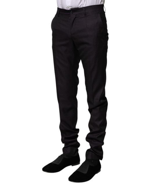Dolce & Gabbana Black Wool Patterned Formal Pants for men