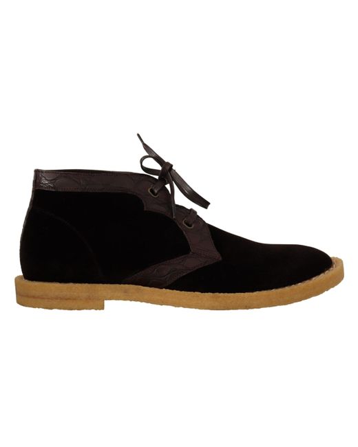 Dolce & Gabbana Brown Velvet Exotic Leather Boots in Black for Men | Lyst