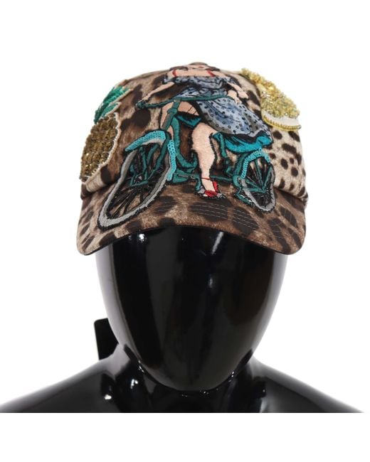 Dolce & Gabbana Black Leopard Sequin Sicily Applique Baseball Hat Cotton