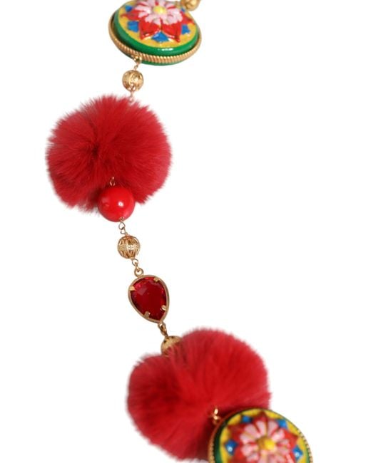 Dolce & Gabbana Gold Brass Red Fur Crystal Waist Torero Belt