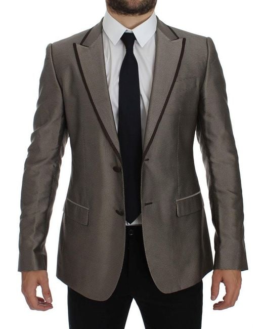 Dolce & Gabbana Black Slim Fit Silk Two Button Blazer for men