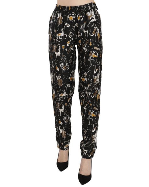 Dolce & Gabbana Black Musical Instrument Print Casual Trousers
