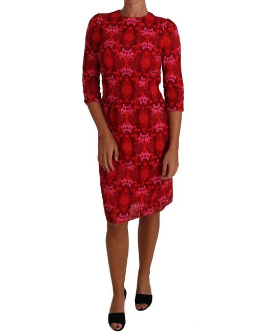 Dolce & Gabbana Dolce Gabbana Floral Crochet Lace Red Sheath Dress