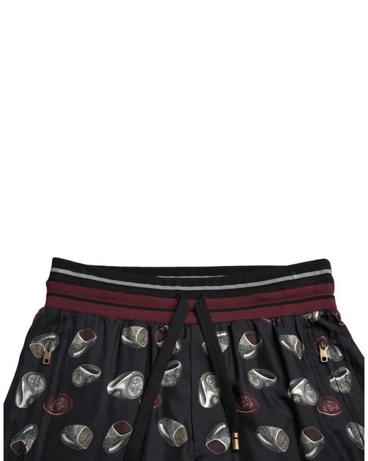 Dolce & Gabbana Black Ring Silk Jogging Trousers Pants for men