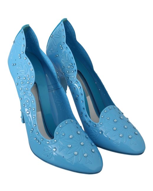 Dolce & Gabbana Dolce Gabbana Blue Crystal Floral Cinderella Heels Shoes