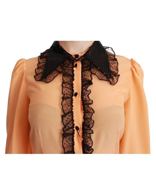 Dolce & Gabbana Orange Silk Sequin Lace Blouse Shirt