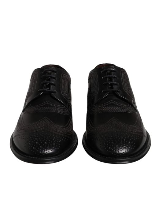 Dolce & Gabbana Black Stitched Leather Oxford Shoes for men