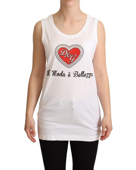 Dolce & Gabbana White La Moda Crystal Tank Top T-shirt