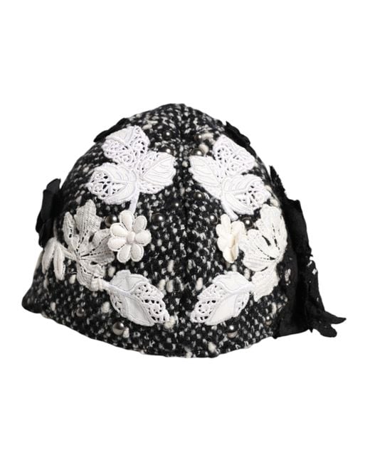 Dolce & Gabbana Metallic Wool Floral Embellished Cloche Hat