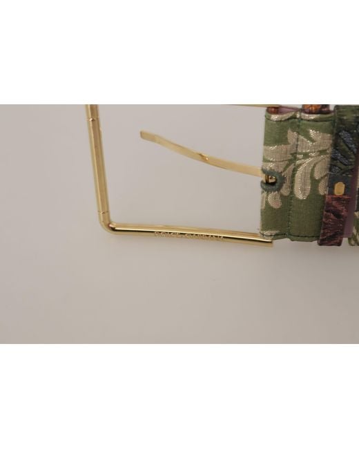 Dolce & Gabbana Pink Leather Embroidered Metal Buckle Belt Canvas