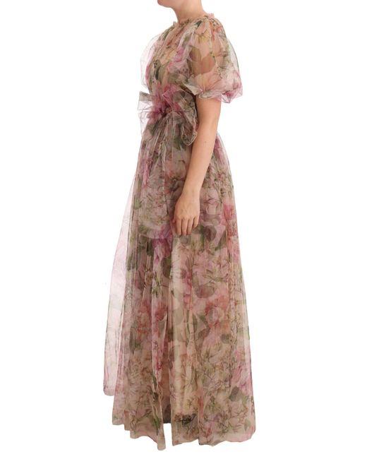 Dolce & Gabbana Multicolor Floral Print Nylon Maxi Dress