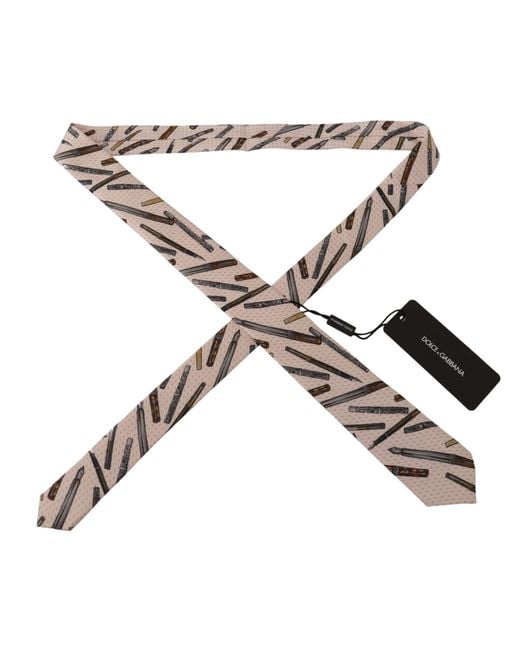 Dolce & Gabbana Natural Pen Dots Print Silk Adjustable Neck Accessory Tie for men