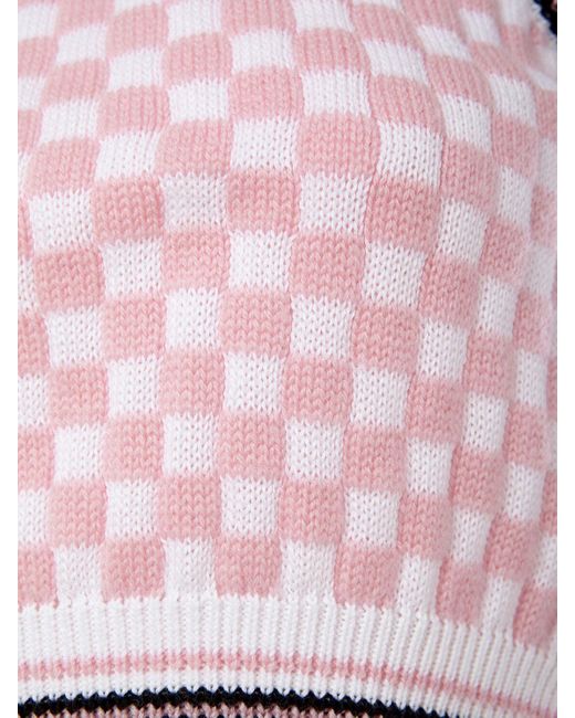Versace Pink Check Jacquard Knit Sleeveless Crop Top