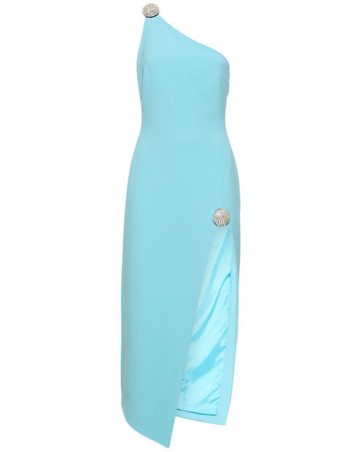 David Koma Blue One-Shoulder Cady Midi Dress W/Crystal