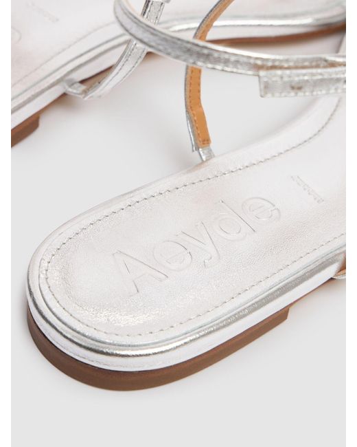 Aeyde Ella メタリックレザートングサンダル 10mm White