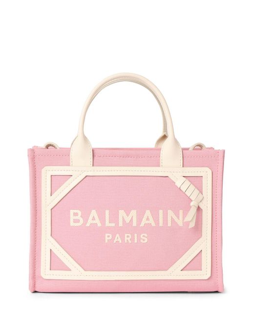 Balmain Pink Small B-army Canvas Top Handle Bag