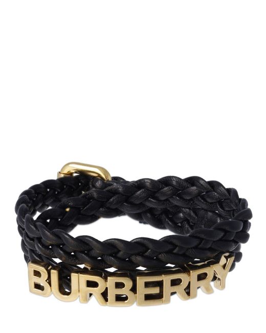 Burberry Black Logo Braided Leather Bracelet