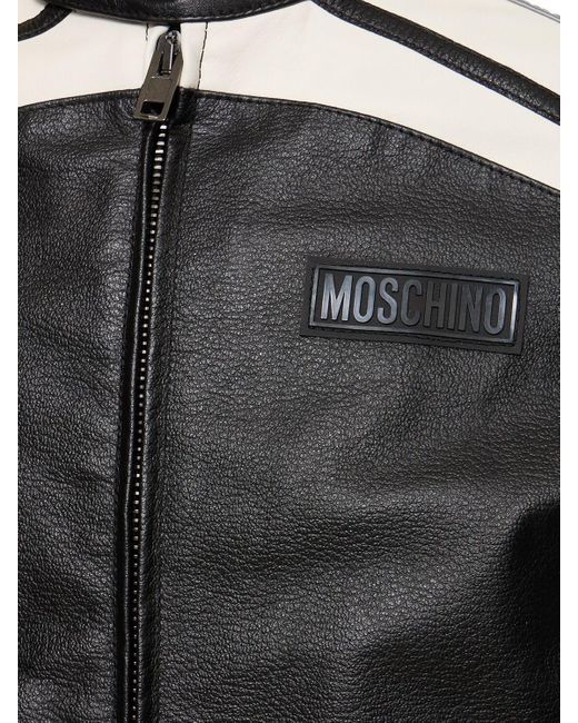 Moschino Black Logo Leather Biker Jacket for men