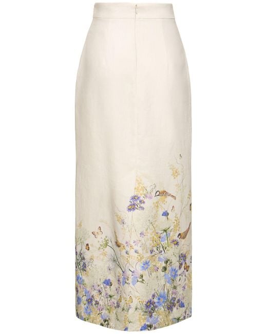 Falda lápiz de lino estampado Zimmermann de color Natural