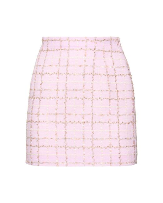 Alessandra Rich Pink Sequined Checked Tweed Mini Skirt