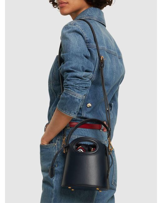 Etro Blue Saturno Studded Leather Shoulder Bag