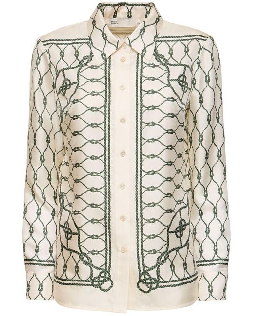 Tory Burch Natural Printed Silk Twill Shirt