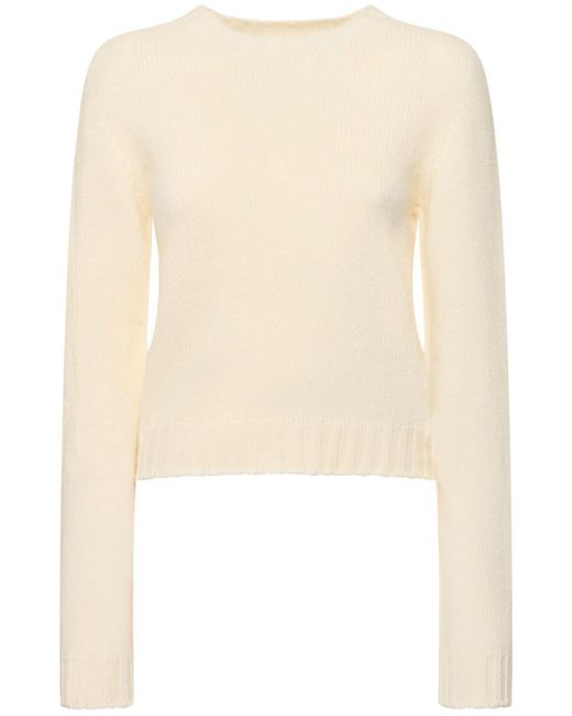 Palm Angels Natural Curved Logo Wool Blend Sweater