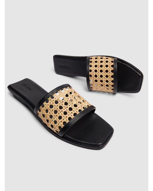 Bembien White 10Mm Pia Leather & Rattan Slides
