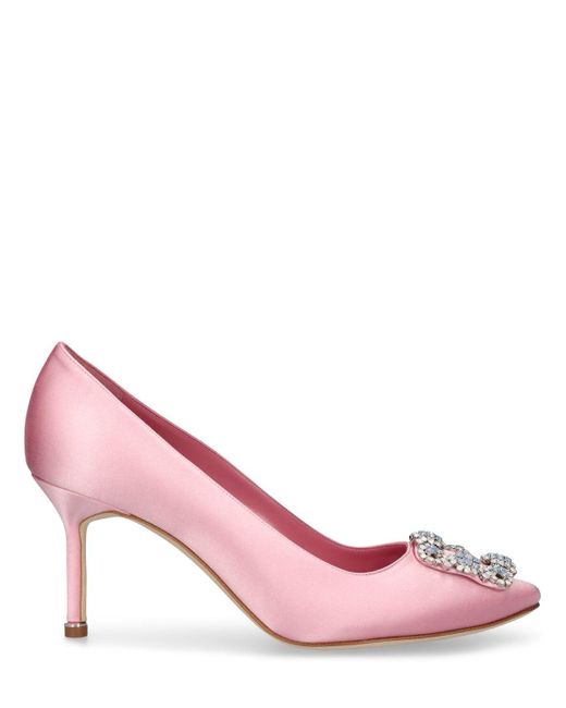 Zapatos de tacón hangisi de satén 70mm Manolo Blahnik de color Pink