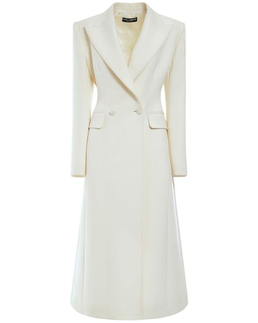 Cappotto lungo doppiopetto in cady di lana di Dolce & Gabbana in White