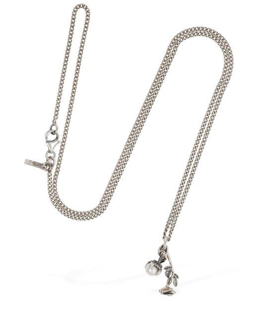Emanuele Bicocchi Metallic Large Rose & Pearl Pendant Necklace for men