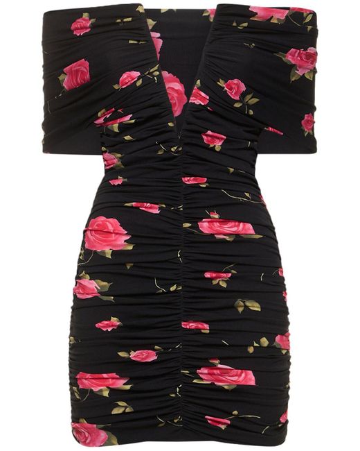 Magda Butrym Black Printed Jersey Off Shoulder Mini Dress