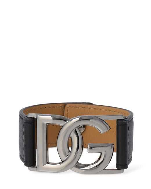 Bracelet en cuir à logo dg Dolce & Gabbana en coloris Gray