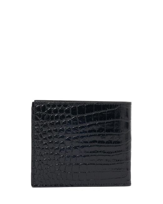 Tom Ford Black Alligator Printed Leather Bifold Wallet for men