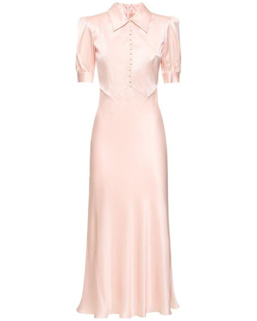 Alessandra Rich Pink Langes Kleid Aus Seidensatin
