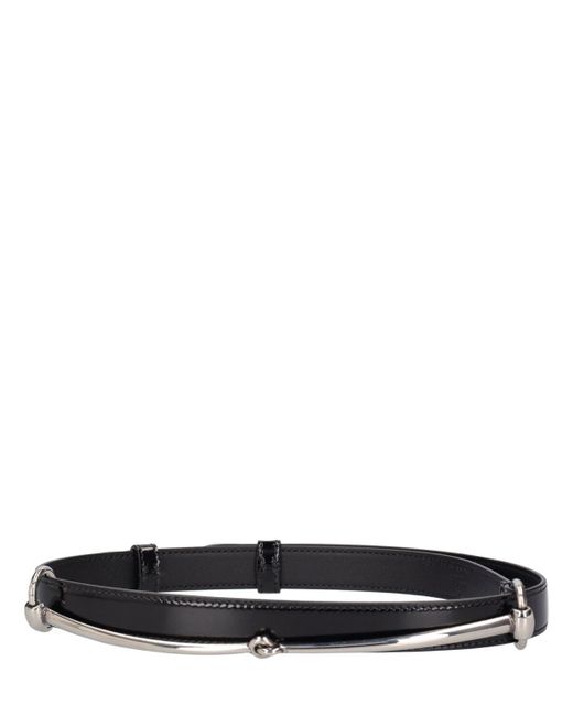 Gucci White 20Mm Slim Horsebit Patent Leather Belt