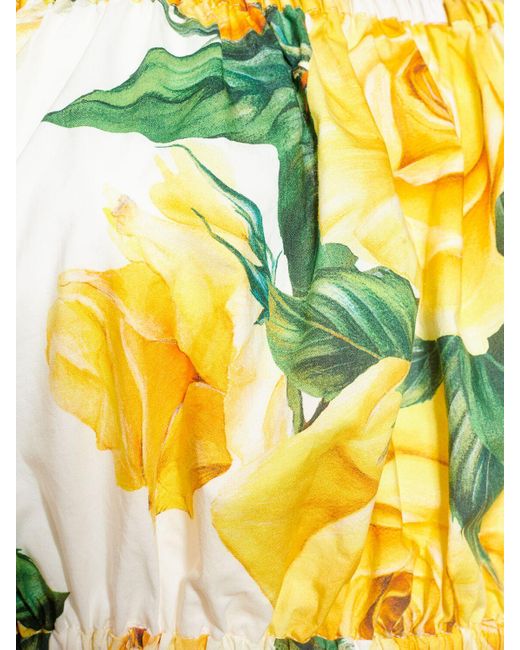 Dolce & Gabbana Yellow Cotton Poplin Off Shoulder Crop Top