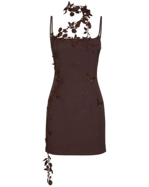 Blumarine Embroidered Stretch Crêpe Mini Dress in Brown | Lyst